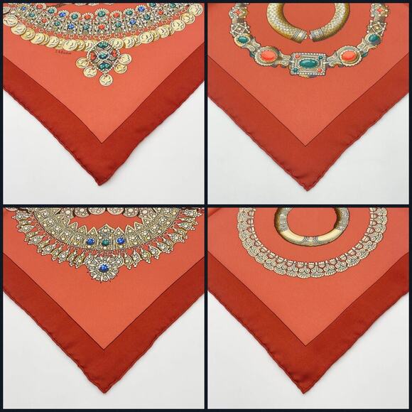 Hermes Carré 90 KOSHIMA by J.Abadie Orange Square Silk Scarf W/Box NWT - Picture 6 of 16